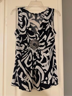 Heart Soul Black and White Graphic Tank with Medallion Accent